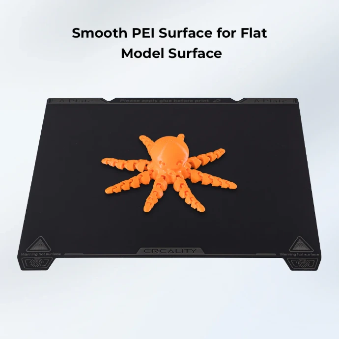 Smooth PEI Build Plate, K1 Max The durable spring steel plate is wear-resistant and high-temperature resistant, and it also has excellent flame retardancy, high strength and high rigidity. When printing, the PEI coating on the printing platform ensures excellent adhesion, and the magnetic base plate allows the model to be removed by gently bending it without tools.