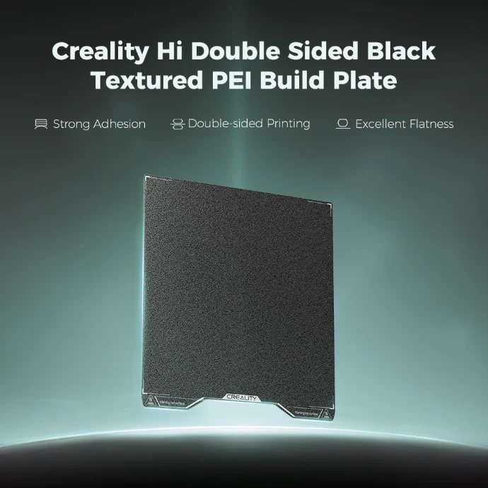 Creality Hi Double Sided Black Textured PEI Build Plate Creality Hi Build Plate Double Sided Black Textured PEI Platform, Flexible Spring Steel Bed Plate 280x265mm for 3D Printer Hi, Hi Combo (Without Magnetic Base)