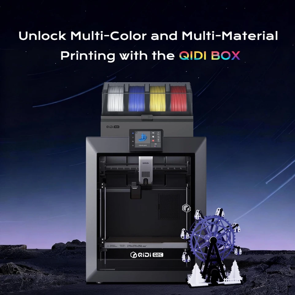 QIDI Q2C Combo Multi-Color 3D Printer, 370℃ Bimetal Hotend Unlock PPS-CF