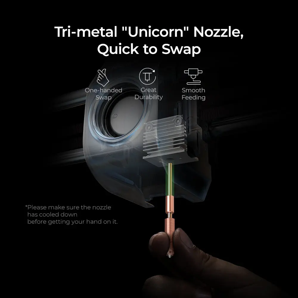 Tri-Metal Unicorn Quick Swap Nozzle Creality K1C comes with Tri-Metal Quick Swap Nozzle