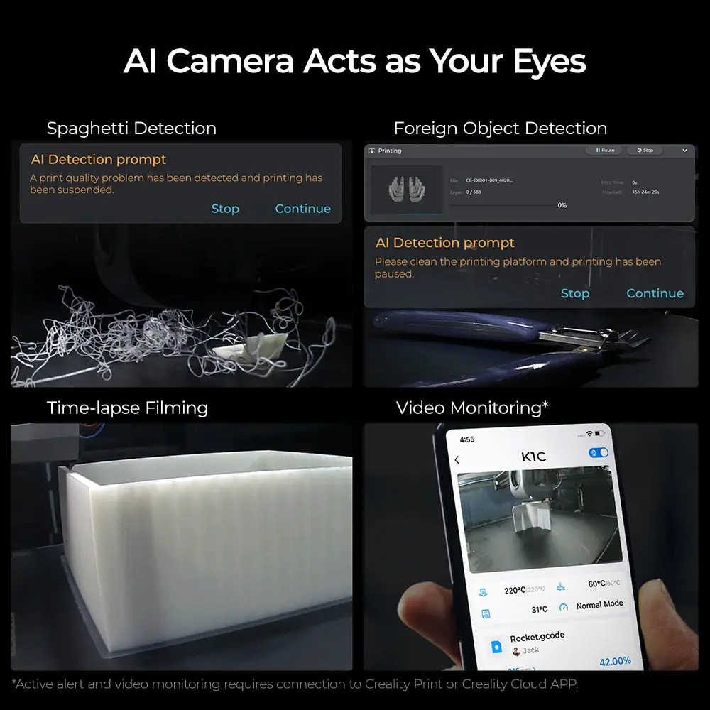 AI Camera Acts as Your Eyes Creality K1C has AI Camera that Acts as Your Eyes