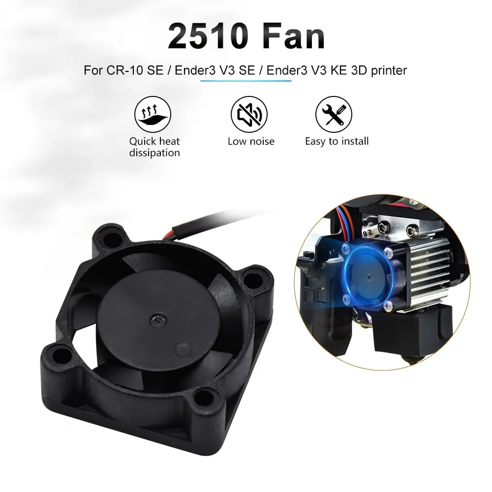 Made of high quality plastics with high end bearings, Multi Fan Blades with Fluid Design，this 3D printer part cooling fan can run continuously for days at high speeds without hassle or concern.