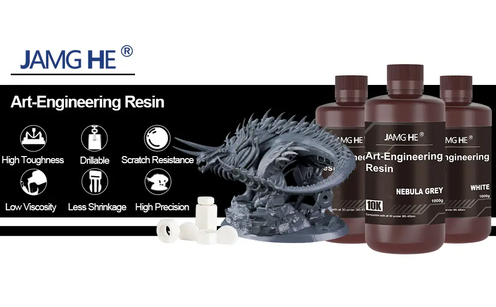 JAMG HE 10k Art Engineering Resin has a very smooth finish and high precision. Excellent forming ability makes you enjoy the whole printing process more.