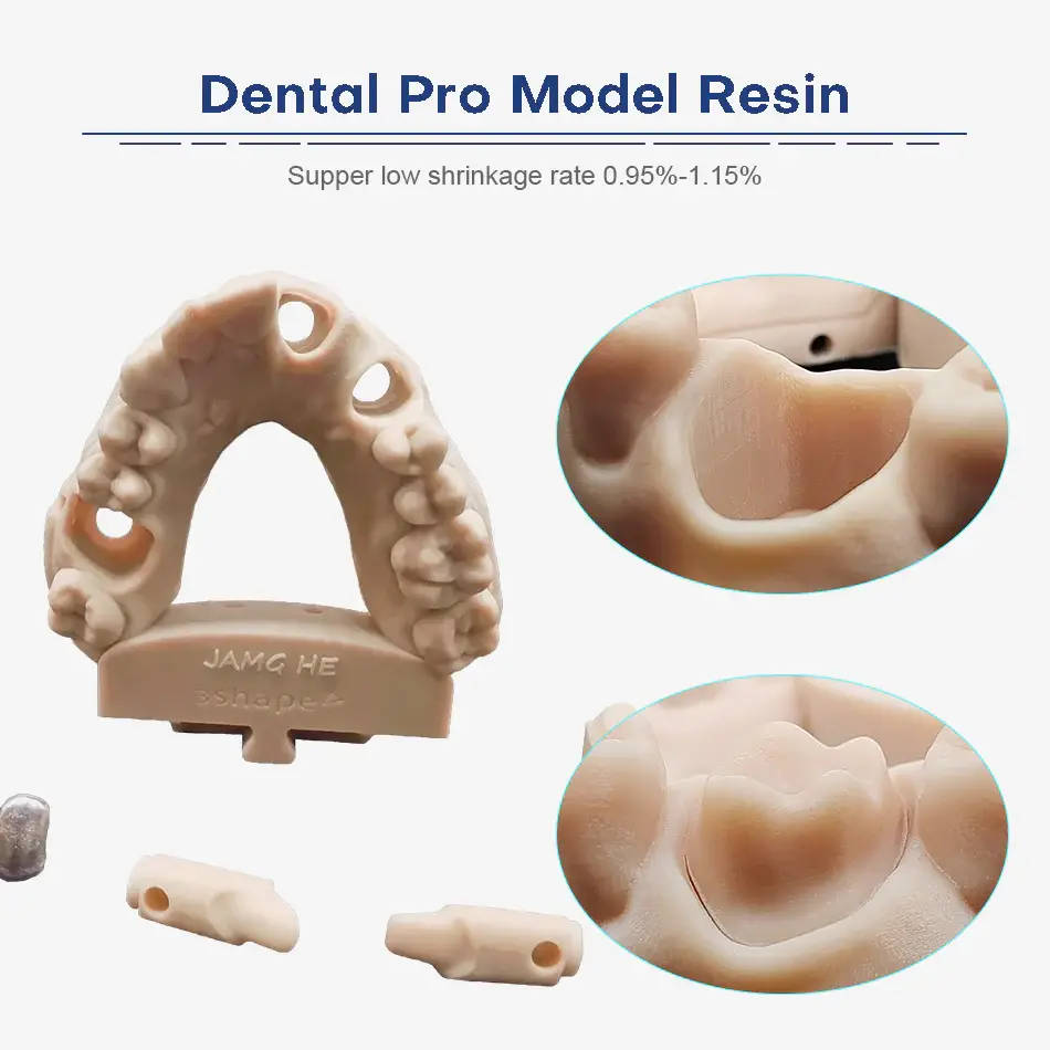 Dental resin for 3d printing in dental labs required ultra low shrinkage and scratch resistance during the whole process, especially for oral implantology and prosthodontics  It keeps the same shape and accurate size among all procedures for weeks.