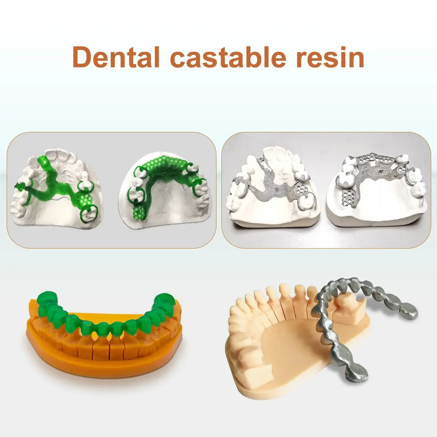 Castable Wax Resin is ideal for crowns, bridges, removable partial denture frameworks, and patterns for casting and pressing.