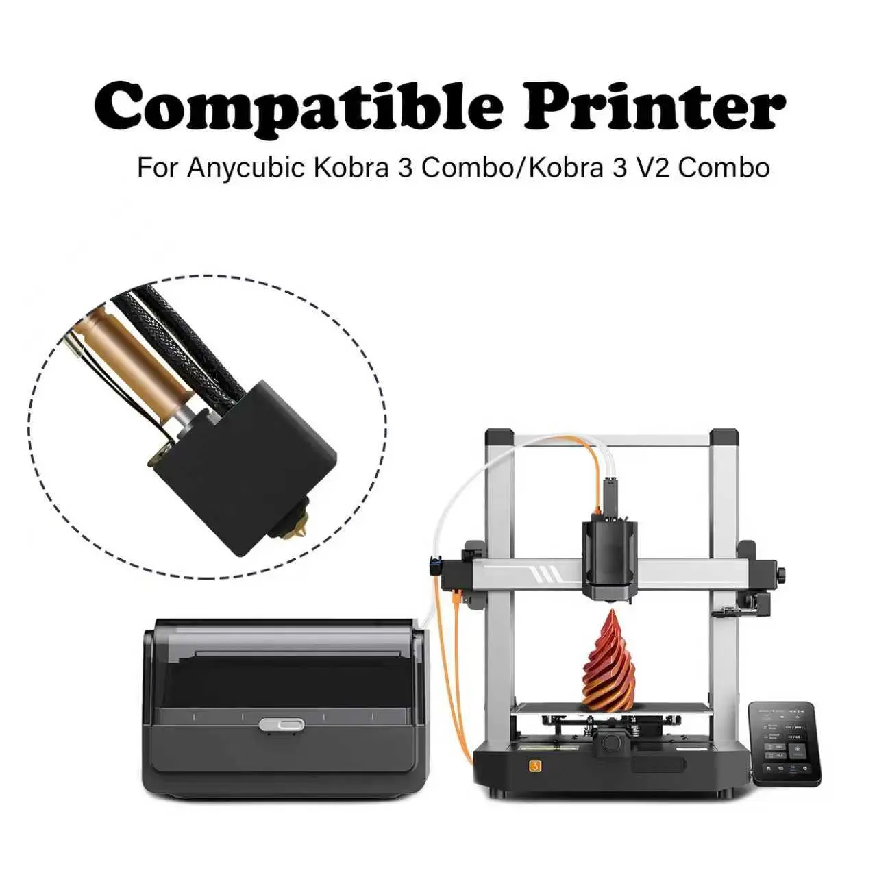 Upgrade Design Nozzle: Kobra 3 Flat mouth nozzles fix the leak issue and enjoy your 3d printer world. Notice: This hotend kit replacement is compatible with Anycubic Kobra 3/Combo/ACE Pro FDM 3D printer.