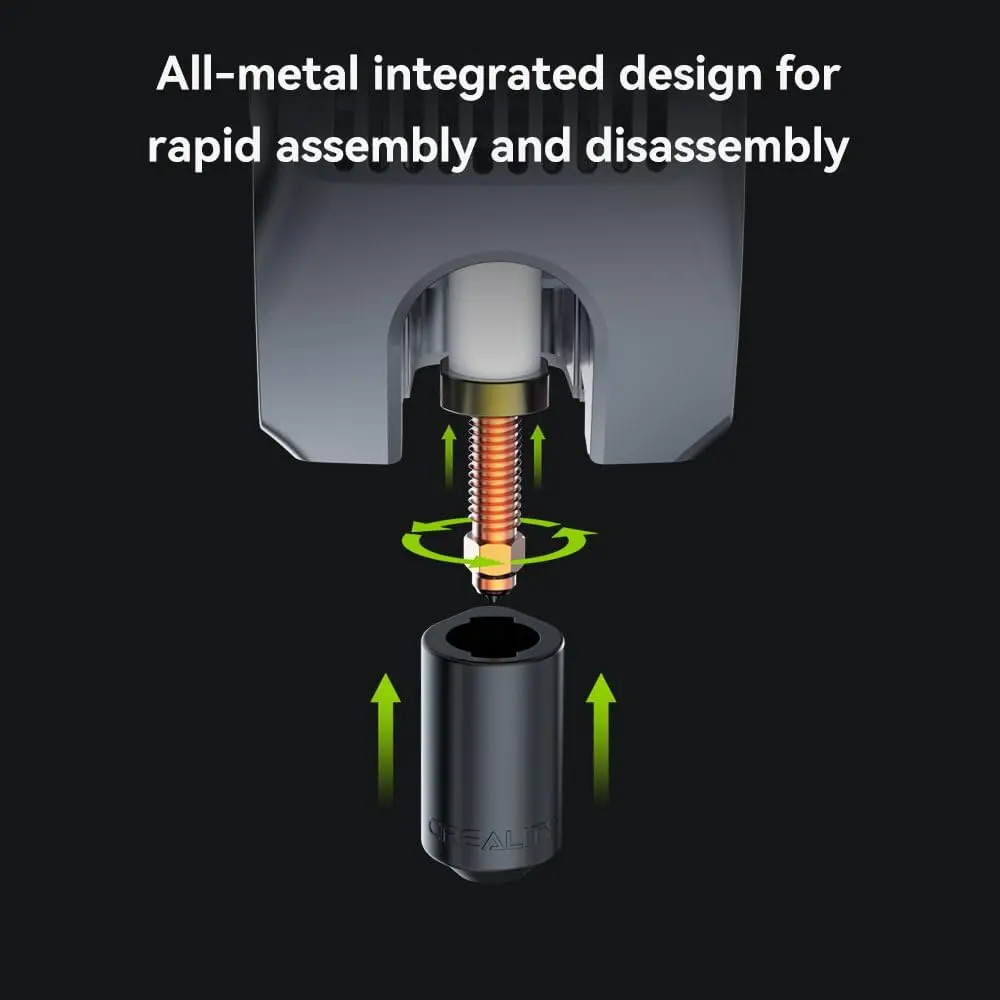 Creality K2 Plus/Creality Hi/K2 Quick-Swap Nozzle Kit The hardened steel (SKD11) nozzle head with a Moh's hardness of 7.8 offers six times the lifespan.