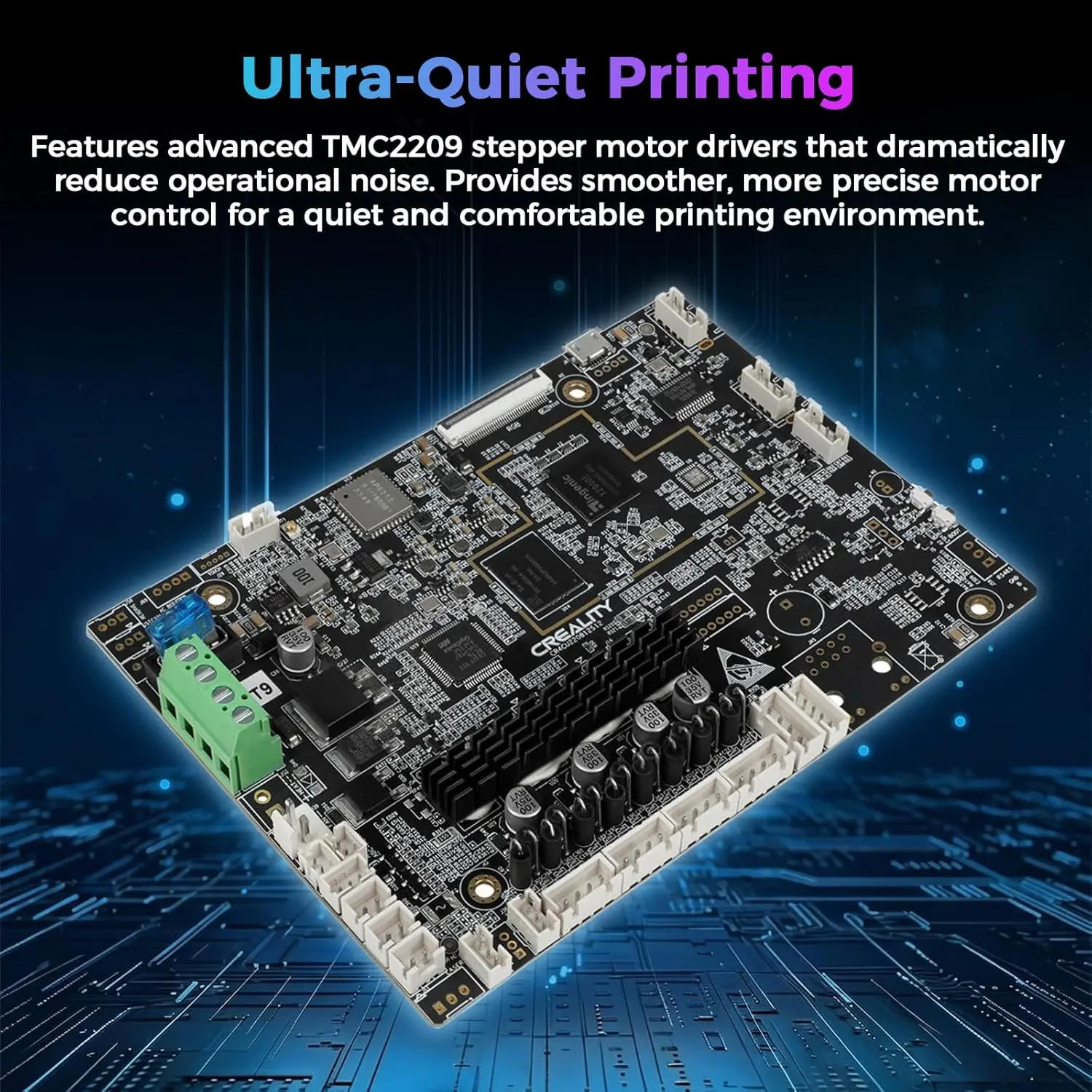 Creality Official Ender 3 V3 Plus Silent Mainboard Kit, Original 32-bit V3 Plus Motherboard with TMC2209 Driver Comes pre-installed with Ender 3 V3 Plus firmware for hassle-free direct replacement. The kit is only compatible with the Creality Ender 3 V3 Plus 3D Printer.