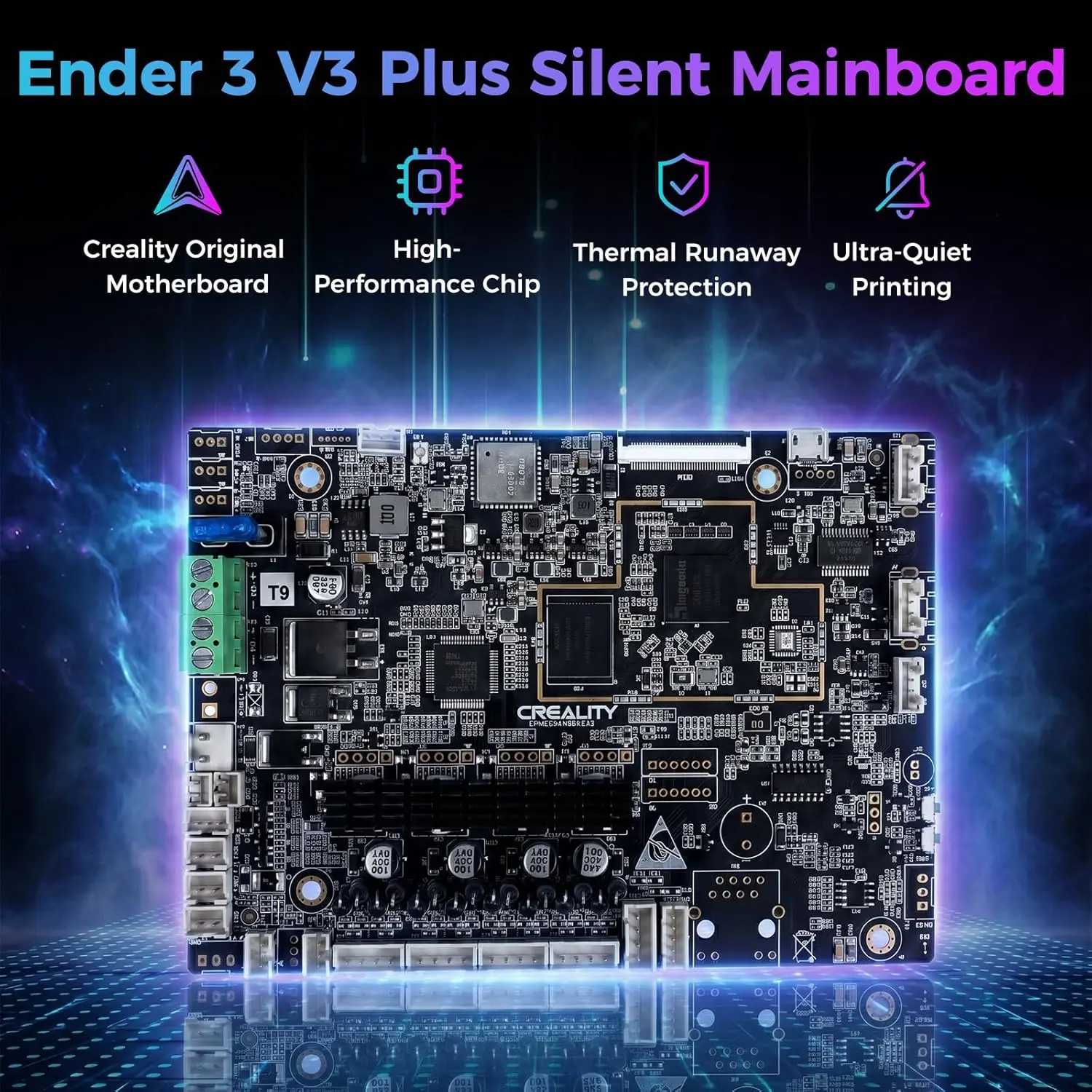 Creality Official Ender 3 V3 Plus Silent Mainboard Kit, Original 32-bit V3 Plus Motherboard with TMC2209 Driver Comes pre-installed with Ender 3 V3 Plus firmware for hassle-free direct replacement. The kit is only compatible with the Creality Ender 3 V3 Plus 3D Printer.