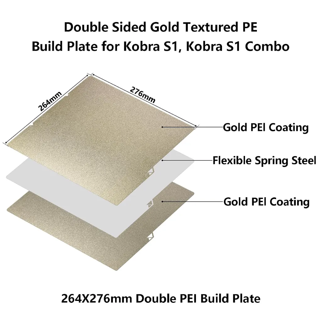 Gold PEI Double Sided Building Plate for Anycubic Kobra S1 Structured PEI Printing Platform Spring (2).webp