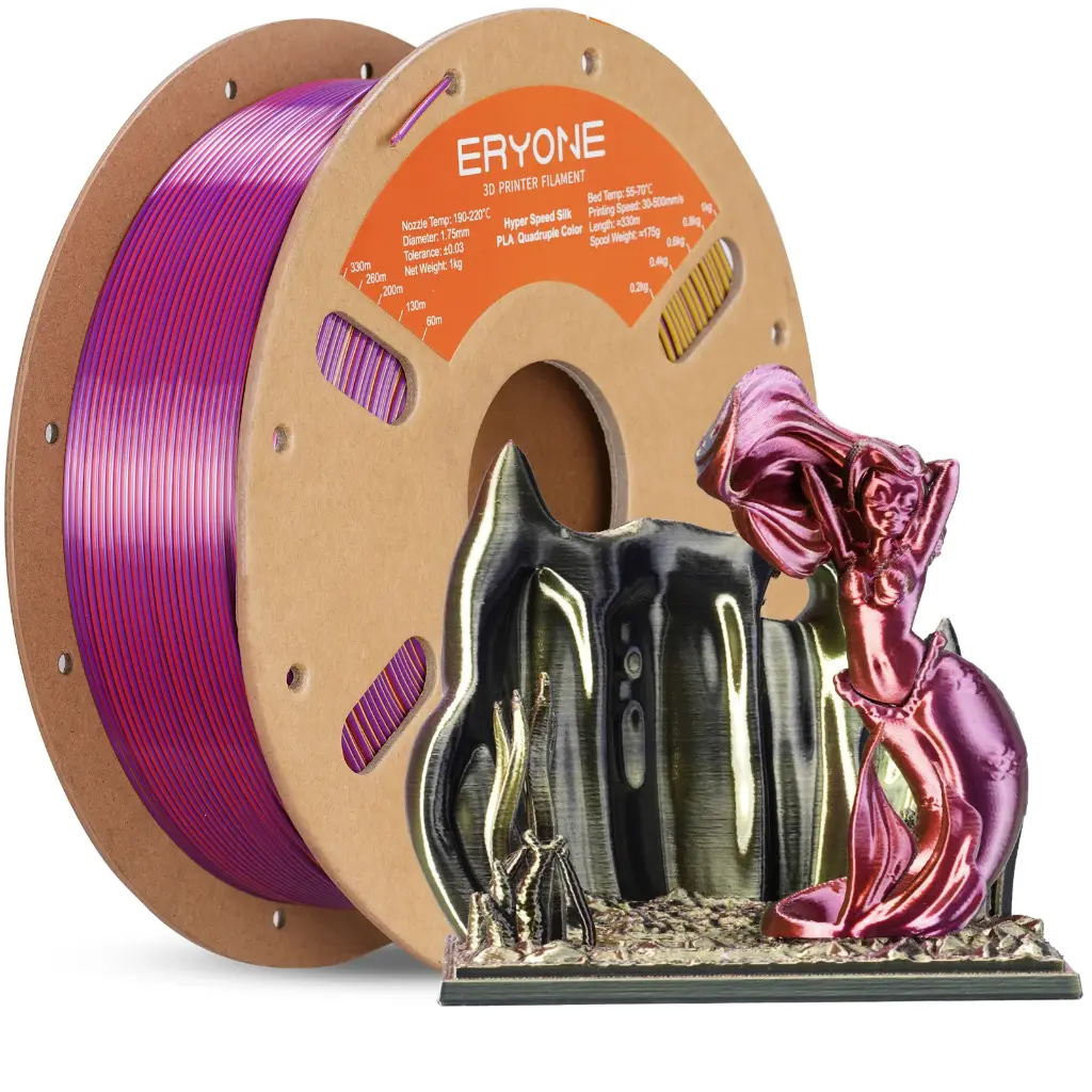ERYONE Hyper Speed Four Colors Silk PLA Filament for 3D Printers (Twilight Glow (Black & Red & Dark Purple & Gold))
