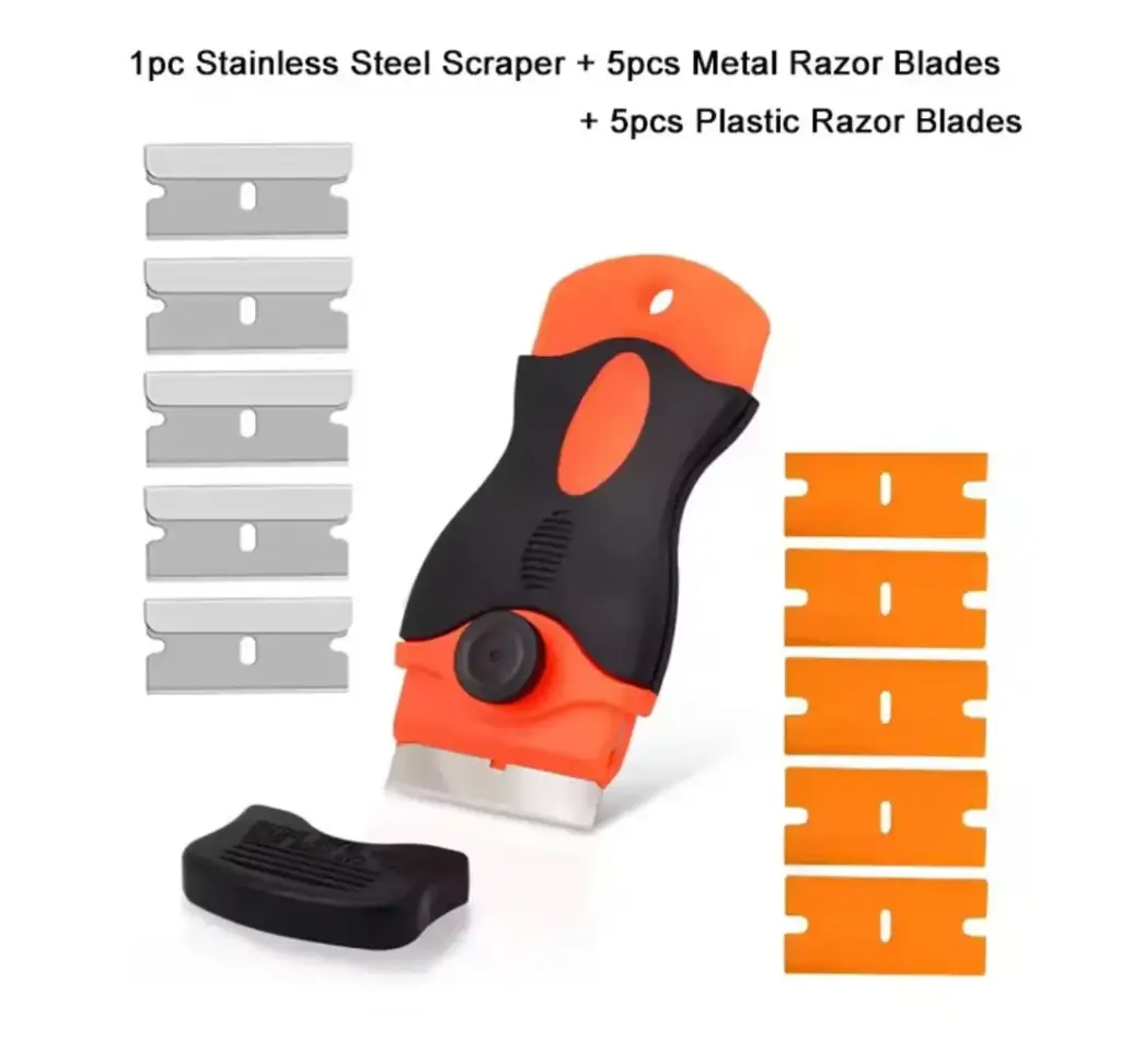 [STCD-5SLOR] For Bambu Lab Build Plate 3D Printer Scraper Plastic Metal Razor Blade Scrapers (Scraper + 5 Plastic Blades + 5 Metal Blades)