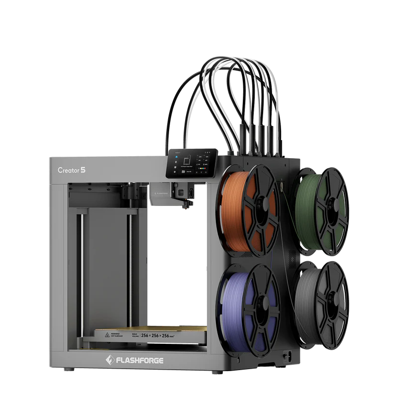 Flashforge Creator 5 4-Toolheads Multi-Color 3D Printer | 500% Faster, Zero Purge Waste
